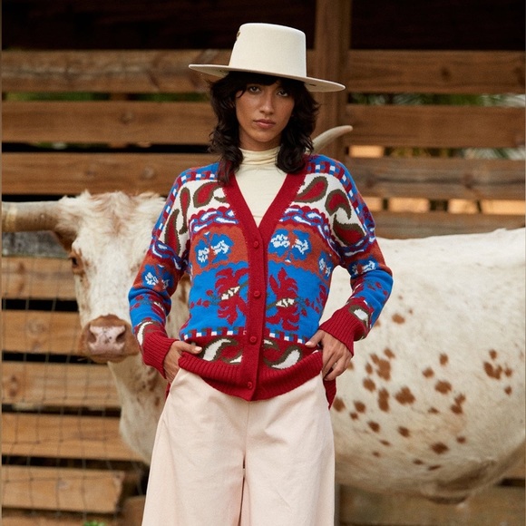 NWT Carolina K 100% Baby Alpaca Wool Sabina Bohemian Cardigan Cowboy Floral XS - Picture 4 of 15